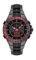 reloj de acero negro rojo realista reloj cronógrafo diseño moda para hombres elegancia de lujo sobre fondo blanco ilustración vectorial. vector