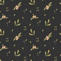 Vector seamless pattern of olives, leaves and small berries on a dark background. Digital paper, ornament for bed linen