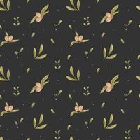 Vector seamless pattern of olives, leaves and small berries on a dark background. Digital paper, ornament for bed linen