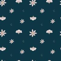 Vector seamless pattern of beige wild flowers on a dark blue background. Digital paper