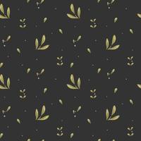 Vector seamless pattern of olive leaves and small berries on a dark background. Wrapping paper, ornament for bed linen