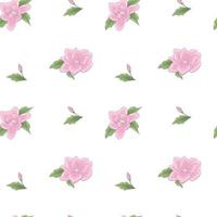 Vector seamless pattern of pink flowers and green leaves on a transparent background. Spring summer botanical digital paper