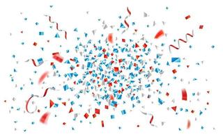 Blue and red foil confetti and ribbons explosion vector