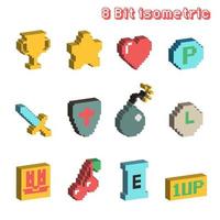 8 bit isometric icons vector