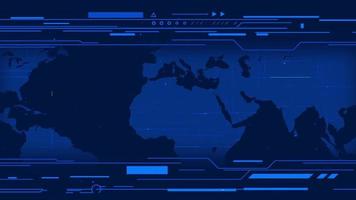 blå världskarta bakgrund med teknik ram video