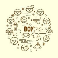 boy minimal thin line icons set vector