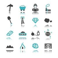 iconos de minería con reflejo vector