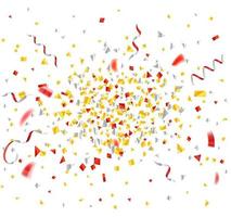 Gold and red foil confetti and ribbons explosion vector