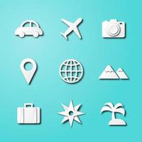 travel paper art icons vector