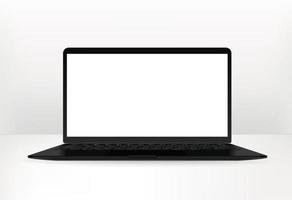 Black laptop on bright background. Realistic and detailed mockup vector