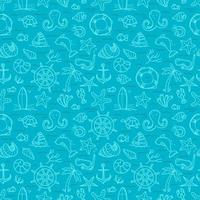 Ocean blue seamless background. Doodle vector elements