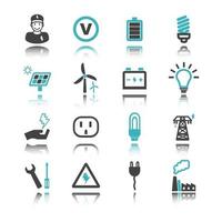 electricity icons with reflection vector