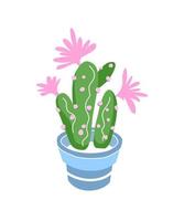 Cactus on a white background. Cartoon cactus in a pot. Thorny plant. Vector graphics for design.