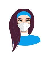 face of a beautiful girl in a protective mask - vector color logo. beautiful woman in a medical mask. beauty saloon. coronavirus - protection and prevention