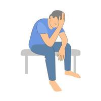 man holding his head. the person sits and thinks. sadness, feeling unwell. psychology vector