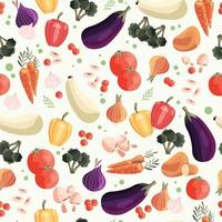 Seamless pattern with colorful vegetables. Hand drawn vector illustration design. Natural organic food. Wallpaper and fabric design.