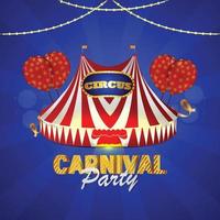 Tarjeta de invitación a fiesta de carnaval con casa de carpa de circo vector