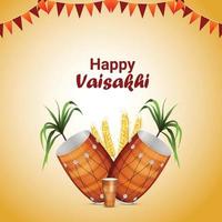 Ilustración realista de feliz celebración de vaisakhi tarjeta de felicitación vector