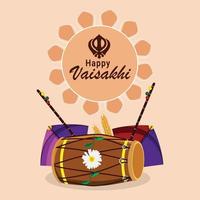 Diseño plano de la ilustración de vector de celebración de vaisakhi y fondo