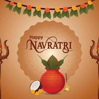 Shubh navratri celebration greeting card with creative kalash vector