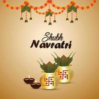 Happy navratri celebration greeting card and background with creative illustration of goddess durga