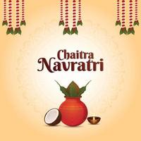 Happy navratri celebration card with creative kalash vector