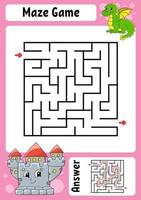 Square maze. Game for kids. Funny labyrinth. Education developing worksheet. Activity page. Puzzle for children. Cartoon style. Riddle for preschool. Logical conundrum. Color vector illustration.