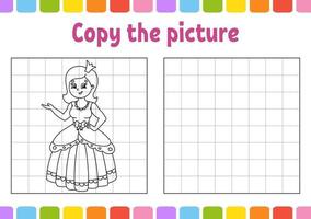 Copy the picture. Coloring book pages for kids. Education developing worksheet. Game for children. Handwriting practice. Funny character. Cute cartoon vector illustration.