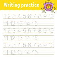 Learn Numbers. Trace and write. Handwriting practice. Learning numbers for kids. Education developing worksheet. Color activity page. Isolated vector illustration in cute cartoon style.