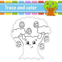 Trace and color. Coloring page for kids. Handwriting practice. Education developing worksheet. Activity page. Game for toddlers. Isolated vector illustration. Cartoon style. Easter theme.