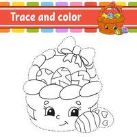 Trace and color. Coloring page for kids. Handwriting practice. Education developing worksheet. Activity page. Game for toddlers. Isolated vector illustration. Cartoon style. Easter theme.