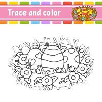 Trace and color. Coloring page for kids. Handwriting practice. Education developing worksheet. Activity page. Game for toddlers. Isolated vector illustration. Cartoon style. Easter theme.