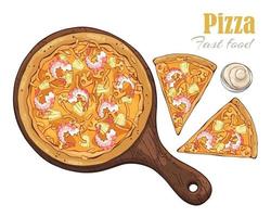 Vector. Fast food theme pizza on a board. vector