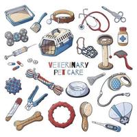 Veterinary accessories for care of cats and dogs. Vector. vector