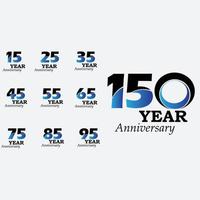 Anniversary Celebration Set Blue Color Vector Template Design Illustration