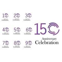 Set Year Anniversary Celebration Purple Color Vector Template Design Illustration