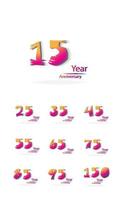 Set Year Anniversary Celebration Rainbow Color Vector Template Design Illustration