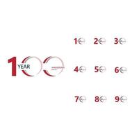 Set Year Anniversary Celebration Red Color Vector Template Design Illustration