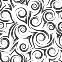 Geometric seamless pattern of smooth black waves of spirals and curls on a white background. vector