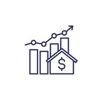 icono de crecimiento de precios de la vivienda con gráfico, vector de línea