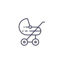 baby stroller icon on white, line vector