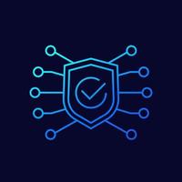 cyber security linear icon with shield vector