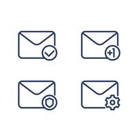 email, inbox, mail line icons on white vector