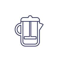 french press icon on white, line vector