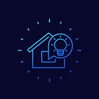 house and light bulb icon, line vector