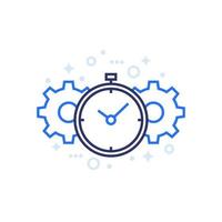 productivity line icon with stopwatch and cogs vector