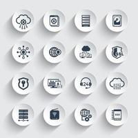 Hosting, servers, network and data storage icons set vector