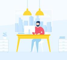 man working in open office space, vector illustration