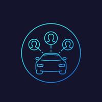 carsharing icon, car and passengers, linear vector