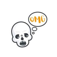 OMG text with skull, vector sticker, print